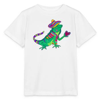 Iguane aimant avec sombrero et cœur - T-shirt bio MINI CREATOR Stanley/Stella Enfant - blanc - Devant - Maike (125cm)