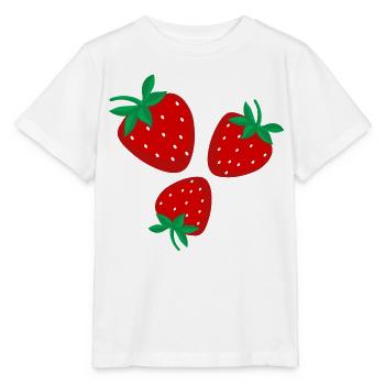 Three bright red strawberries - Stanley/Stella MINI CREATOR Kids’ T-Shirt - white - Front - Maike (125cm)