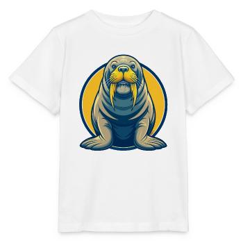 Walrus Kawaii Maskottchen Cartoon Clipart Logo Abzeichen - Stanley/Stella Kinder T-Shirt MINI CREATOR  - Weiß - Vorne - Maike (125cm)