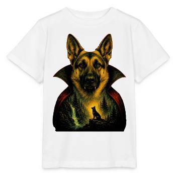 German Shepherd Halloween Vampire Costume - Stanley/Stella MINI CREATOR Kids’ T-Shirt - white - Front - Maike (125cm)