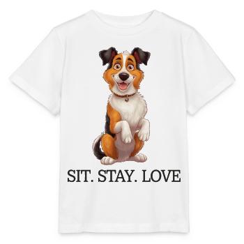 Sit Stay Love Tri-Colour Border Collie Dog Merch - Stanley/Stella Kinder T-Shirt MINI CREATOR  - Weiß - Vorne - Maike (125cm)