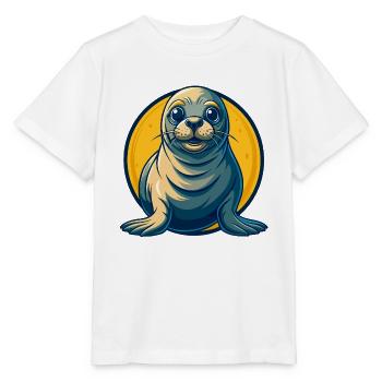 Seal Kawaii Maskottchen-Cartoon-Charakter-Clipart-Logo - Stanley/Stella Kinder T-Shirt MINI CREATOR  - Weiß - Vorne - Maike (125cm)