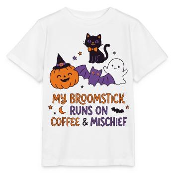 Mein Besen läuft auf Kaffee – lustiges Halloween - Stanley/Stella Kinder T-Shirt MINI CREATOR  - Weiß - Vorne - Maike (125cm)