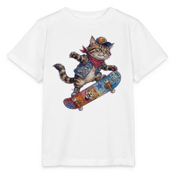 Coole Skater Katze Skateboard Design - Stanley/Stella Kinder T-Shirt MINI CREATOR  - Weiß - Vorne - Maike (125cm)