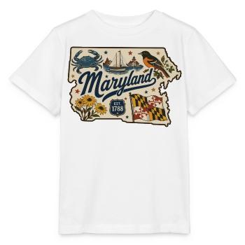 Maryland Vintage Staatsflagge & Krabbenaufkleber - Stanley/Stella Kinder T-Shirt MINI CREATOR  - Weiß - Vorne - Maike (125cm)