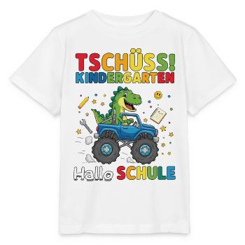 Tschüss Kindergarten HalloSchule Dino Monstertruck - Stanley/Stella Kinder T-Shirt MINI CREATOR  - Weiß - Vorne - Maike (125cm)