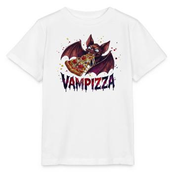Vampizza: Vampir-Fledermaus Pizza Halloween Design - Stanley/Stella Kinder T-Shirt MINI CREATOR  - Weiß - Vorne - Maike (125cm)