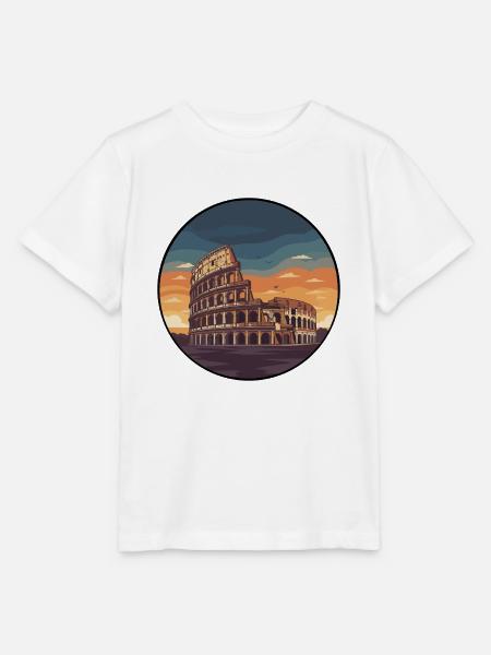 Romer Kolosseum Sonnenuntergangs-Rundaufkleber - Stanley/Stella Kinder T-Shirt MINI CREATOR - Weiß