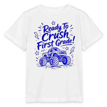 Ready To Crush First Grade - Funny Monster Truck - Stanley/Stella MINI CREATOR Kids’ T-Shirt - white - Front - Maike (125cm)
