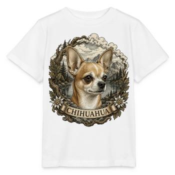 Chihuahua in vintage style with mountain landscape - Stanley/Stella MINI CREATOR Kids’ T-Shirt - white - Front - Maike (125cm)