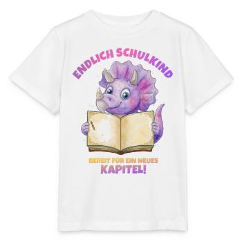 Endlich Schulkind Aquarell Dino mit Buch - lila - Stanley/Stella Kinder T-Shirt MINI CREATOR  - Weiß - Vorne - Maike (125cm)