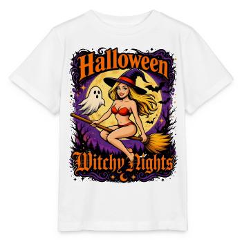 Witchy Nights Halloween Witch on Broom - Stanley/Stella MINI CREATOR Kids’ T-Shirt - white - Front - Maike (125cm)