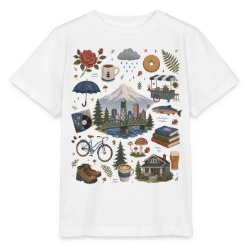 Portland, Oregon Coffee, Nature & Roses - Stanley/Stella MINI CREATOR Kids’ T-Shirt - white - Front - Maike (125cm)