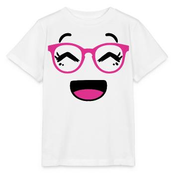 Cute face in kawaii style with pink glasses - Stanley/Stella MINI CREATOR Kids’ T-Shirt - white - Front - Maike (125cm)