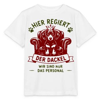 Dackel König auf rotem Thron - Stanley/Stella Kinder T-Shirt MINI CREATOR  - Weiß - Vorne - Maike (125cm)