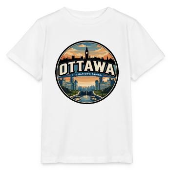 Retro Ottawa Parliament Travel Badge - Stanley/Stella MINI CREATOR Kids’ T-Shirt - white - Front - Maike (125cm)