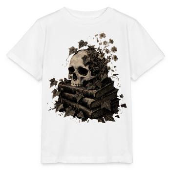 Skull on Books T-Shirt Dark Academia Goth - Stanley/Stella MINI CREATOR Kids’ T-Shirt - white - Front - Maike (125cm)