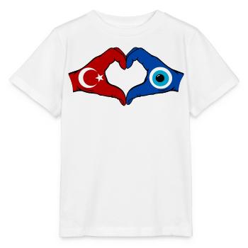 Turkey Nazar Flag Hands Heart Shape - Stanley/Stella MINI CREATOR Kids’ T-Shirt - white - Front - Maike (125cm)