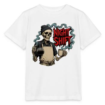 Night Shift Coffee – Barista Skeleton Night Shift - Stanley/Stella MINI CREATOR Kids’ T-Shirt - white - Front - Maike (125cm)