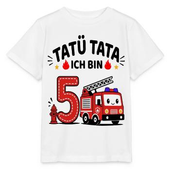 Feuerwehr Geburtstag 5 Jahr Shirt Ich bin 5 - Stanley/Stella Kinder T-Shirt MINI CREATOR  - Weiß - Vorne - Maike (125cm)