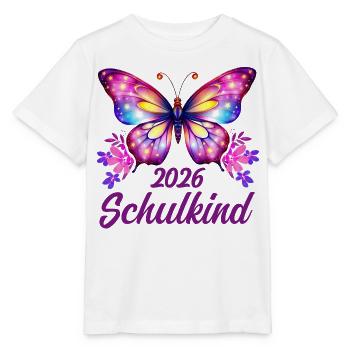 Schulkind 2026 Schmetterling Einschulung Blumen - Stanley/Stella Kinder T-Shirt MINI CREATOR  - Weiß - Vorne - Maike (125cm)