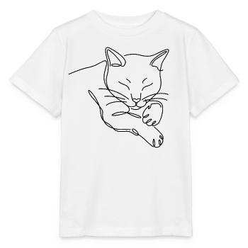 Sleeping Cat Silhouette of Black Lines - Stanley/Stella MINI CREATOR Kids’ T-Shirt - white - Front - Maike (125cm)