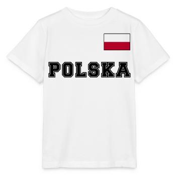Polen Trikot Look – POLSKA mit Fahne bzw. Flagge - Stanley/Stella Kinder T-Shirt MINI CREATOR  - Weiß - Vorne - Maike (125cm)