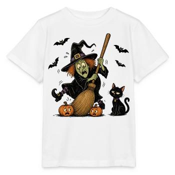 Witch Halloween Pumpkin Cat Vintage Creepy Motif - Stanley/Stella MINI CREATOR Kids’ T-Shirt - white - Front - Maike (125cm)