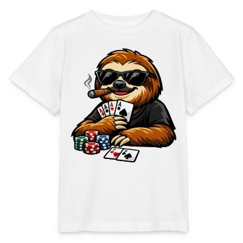 Cool sloth playing poker - Stanley/Stella MINI CREATOR Kids’ T-Shirt - white - Front - Maike (125cm)