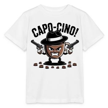 CAPO‑CINO – Gangster Coffee Pun Cartoon Design - Stanley/Stella MINI CREATOR Kids’ T-Shirt - white - Front - Maike (125cm)