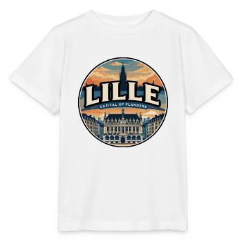 Badge de voyage rétro de Lille Grand Place - T-shirt bio MINI CREATOR Stanley/Stella Enfant - blanc - Devant - Maike (125cm)