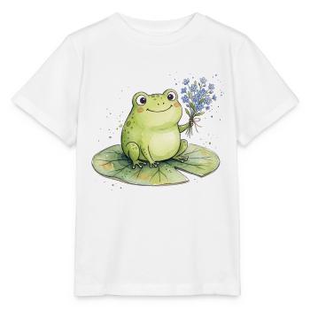 Cute frog with forget-me-not flowers - Stanley/Stella MINI CREATOR Kids’ T-Shirt - white - Front - Maike (125cm)