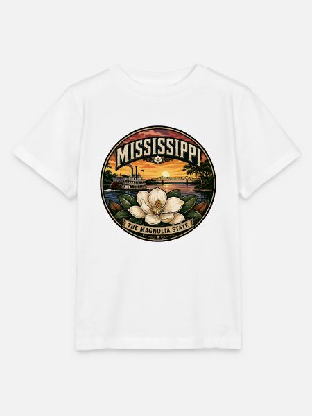 Mississippi Magnolia State Retro Dampfschiff-Abzeichen - Stanley/Stella Kinder T-Shirt MINI CREATOR - Weiß