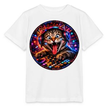 DropWild Milo DJ cat - Stanley/Stella Kinder T-Shirt MINI CREATOR  - Weiß - Vorne - Maike (125cm)