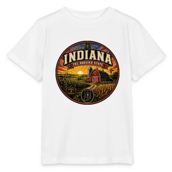 Indiana Das Hoosier State Retro Barn Farm Abzeichen - Stanley/Stella Kinder T-Shirt MINI CREATOR  - Weiß - Vorne - Maike (125cm)