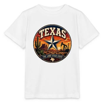 Texas Lone Star State Retro Wüstenölabzeichen - Stanley/Stella Kinder T-Shirt MINI CREATOR  - Weiß - Vorne - Maike (125cm)