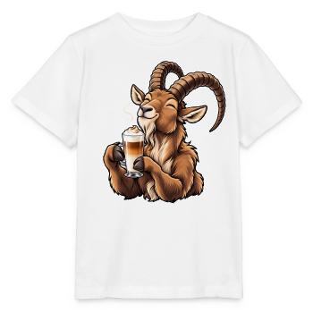 Steinbock mit Latte Macchiato - Stanley/Stella Kinder T-Shirt MINI CREATOR  - Weiß - Vorne - Maike (125cm)