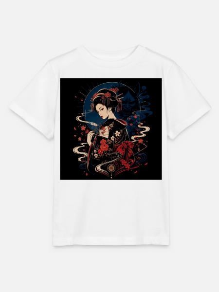 Geisha mit Blumenfächer - Stanley/Stella Kinder T-Shirt MINI CREATOR - Weiß