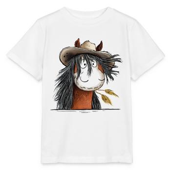Westernpferd mit Strohhut - Stanley/Stella Kinder T-Shirt MINI CREATOR  - Weiß - Vorne - Maike (125cm)