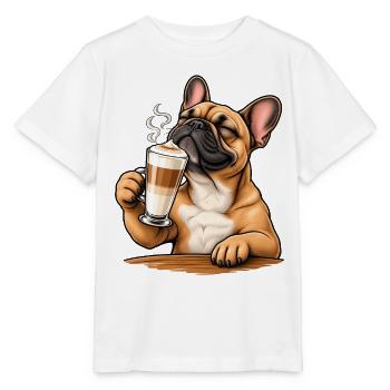 Frenchie mit Latte Macchiato - Stanley/Stella Kinder T-Shirt MINI CREATOR  - Weiß - Vorne - Maike (125cm)