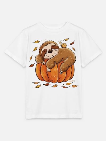 Faultier Kürbis Herbst Chill Herbstmotiv - Stanley/Stella Kinder T-Shirt MINI CREATOR - Weiß