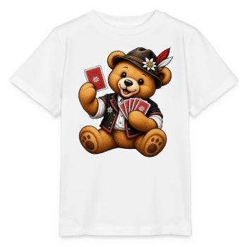 Teddybär Kartenspieler - Geschenk für Spielfreunde - Stanley/Stella Kinder T-Shirt MINI CREATOR  - Weiß - Vorne - Maike (125cm)