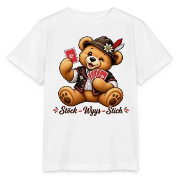 Für Jasserinnen & Jasser - Teddy Stöck Wyys Stich - Stanley/Stella Kinder T-Shirt MINI CREATOR  - Weiß - Vorne - Maike (125cm)
