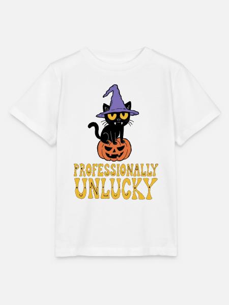 Schwarze Katze mit Hexenhut auf Kürbis Halloween - Stanley/Stella Kinder T-Shirt MINI CREATOR - Weiß