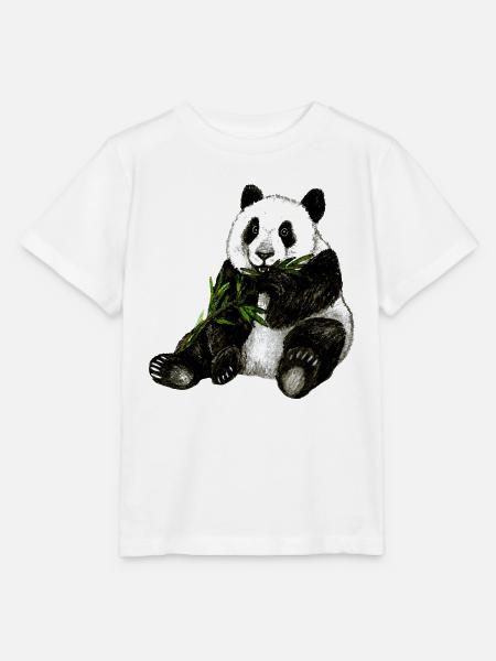 Handgemaltes Pandabär Design mit grünem Bambus - Stanley/Stella Kinder T-Shirt MINI CREATOR - Weiß