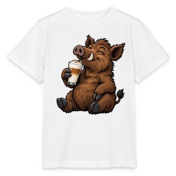 Wildschwein mit Latte Macchiato - Stanley/Stella Kinder T-Shirt MINI CREATOR  - Weiß - Vorne - Maike (125cm)
