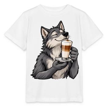 Wolf mit Latte Macchiato - Stanley/Stella Kinder T-Shirt MINI CREATOR  - Weiß - Vorne - Maike (125cm)