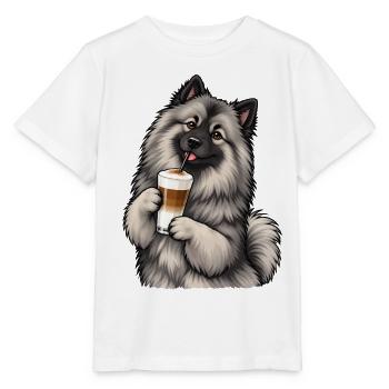 Wolfsspitz mit Latte Macchiato - Stanley/Stella Kinder T-Shirt MINI CREATOR  - Weiß - Vorne - Maike (125cm)