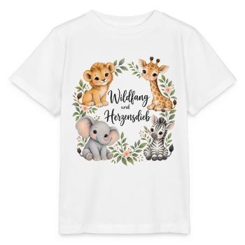 Wildfang und Herzensdieb Safari Tiere Aquarell - Stanley/Stella Kinder T-Shirt MINI CREATOR  - Weiß - Vorne - Maike (125cm)