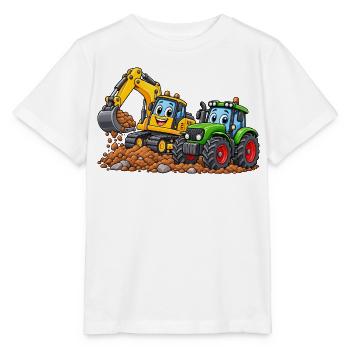 Fröhliches Baumaschinen-Duo - Stanley/Stella Kinder T-Shirt MINI CREATOR  - Weiß - Vorne - Maike (125cm)